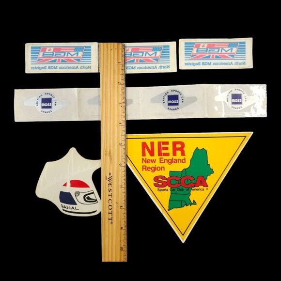 MGB North America Moss Rahal Helmet NER SCCA Decal Sticker Lot Vintage 90s NOS - Picture 3 of 9